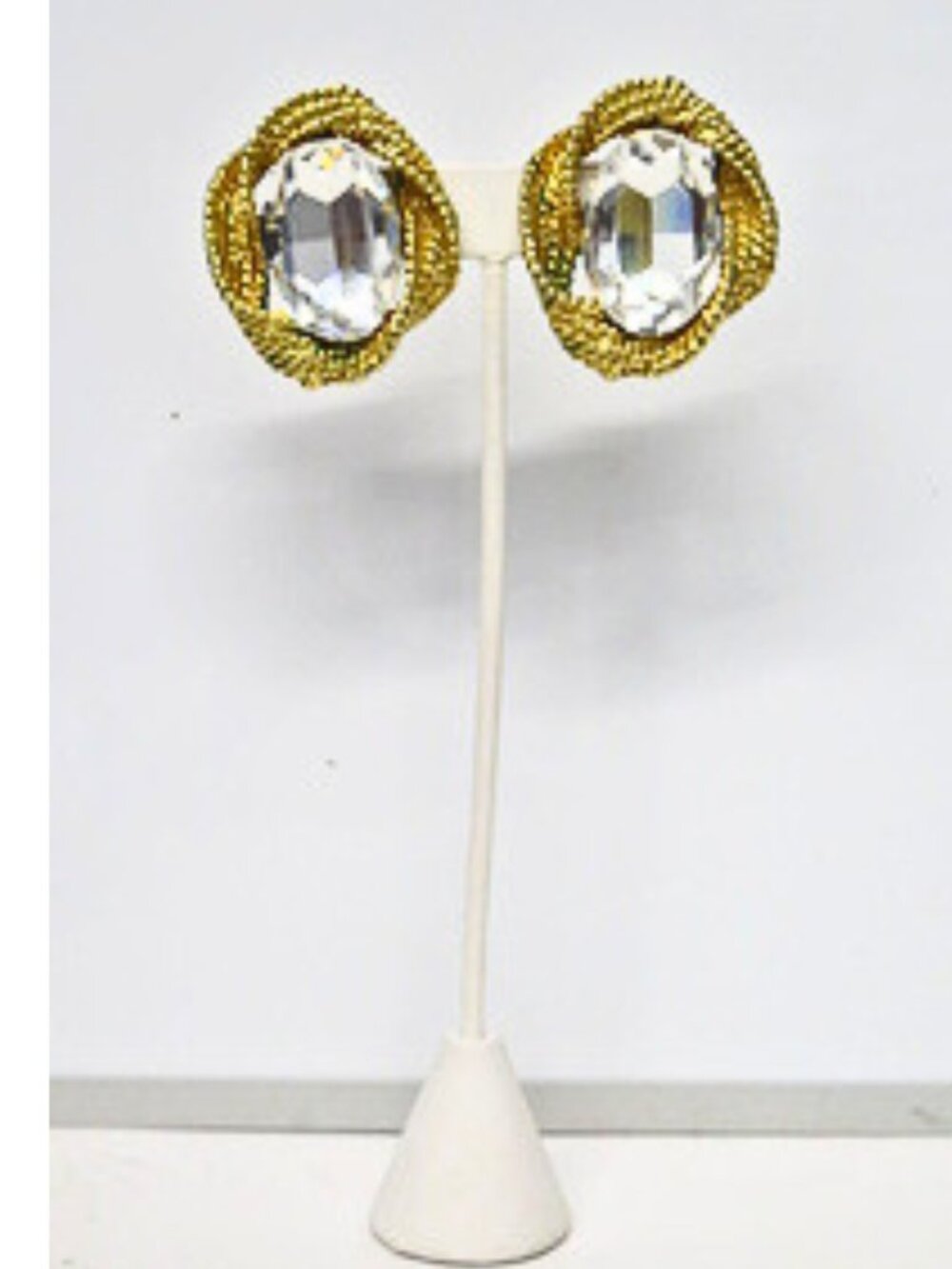 Vintage Gold Tone Crystal Statement Clip-On Earrings - Picture 4 of 7